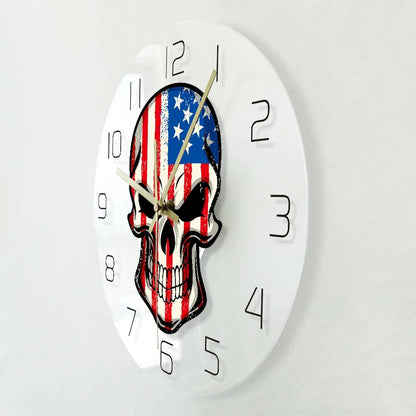 Skull USA Flag Wall Clock