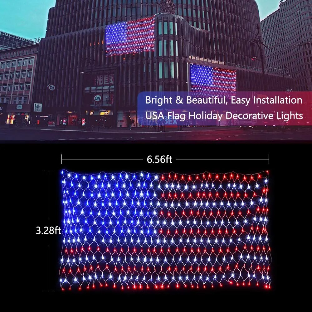 American Flag Light LED Net Light 31V 8 Light Modes With Timing Memory Function  Indoor Outdoor