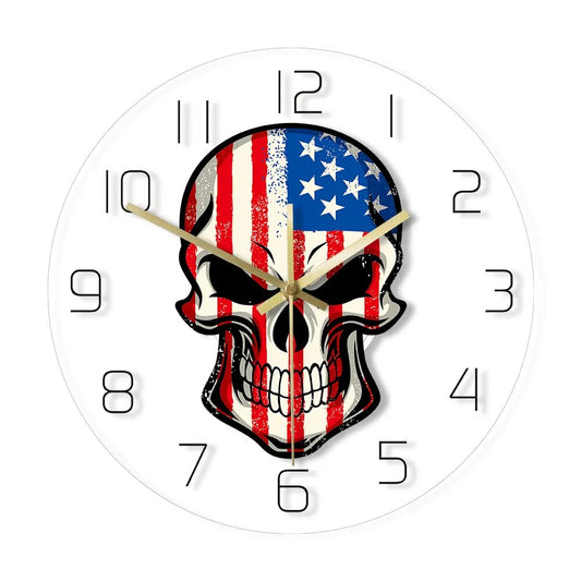 Skull USA Flag Wall Clock