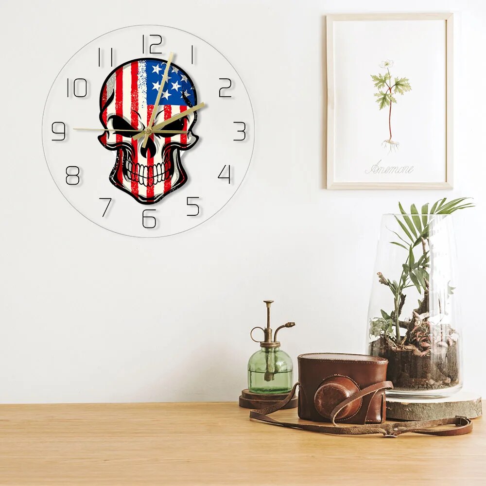 Skull USA Flag Wall Clock