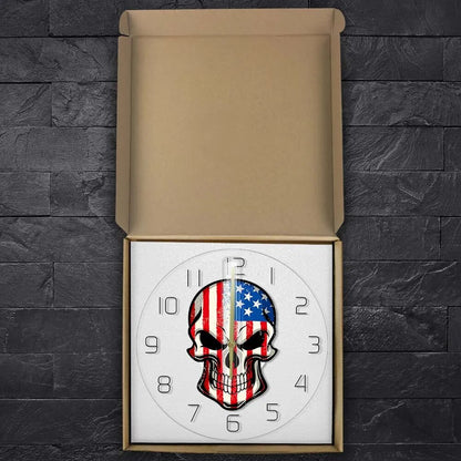 Skull USA Flag Wall Clock