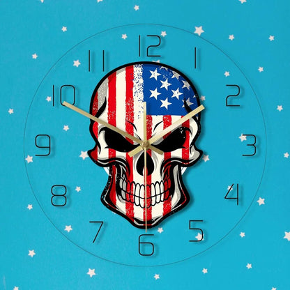 Skull USA Flag Wall Clock