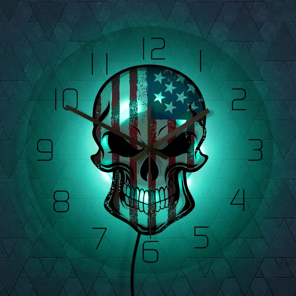 Skull USA Flag Wall Clock