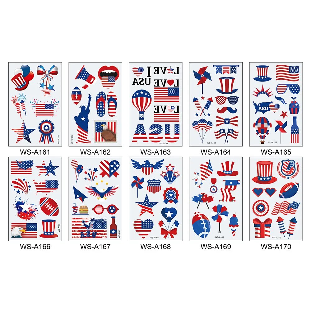 10pcs USA Flag Premium Waterproof Temporary Tattoo