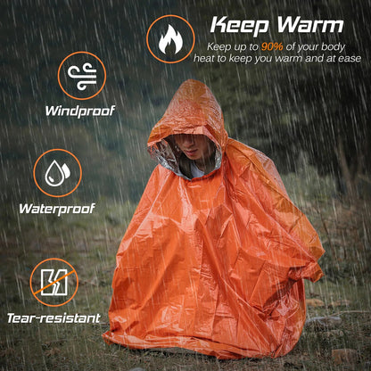 4/8pcs Emergency Rain Poncho & Weather Proof Thermal Blanket