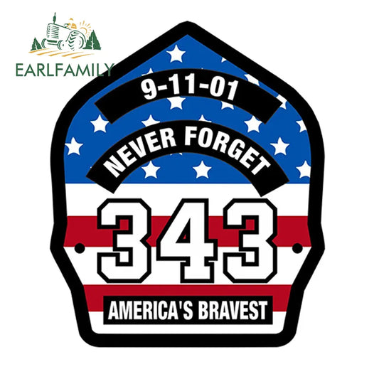 Firefighter Sticker 9-11-01 Never Forget 343 USA Flag Car Stickers