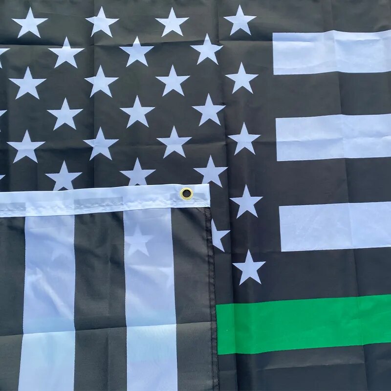 Green Line USA Police Flags,  Thin Blue Line USA Flag Black, With Grommets