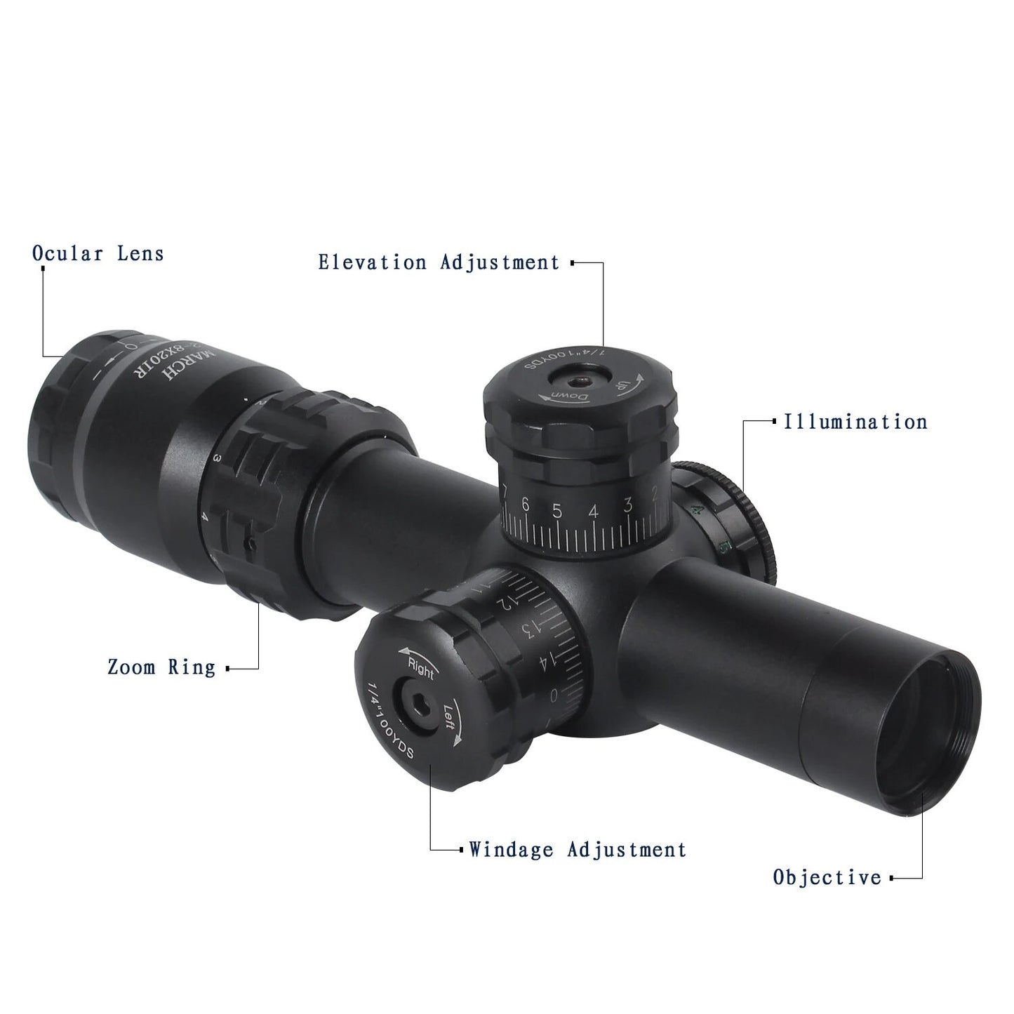 2-8x20IR Adjustable Green Red Dot Rifle Scope