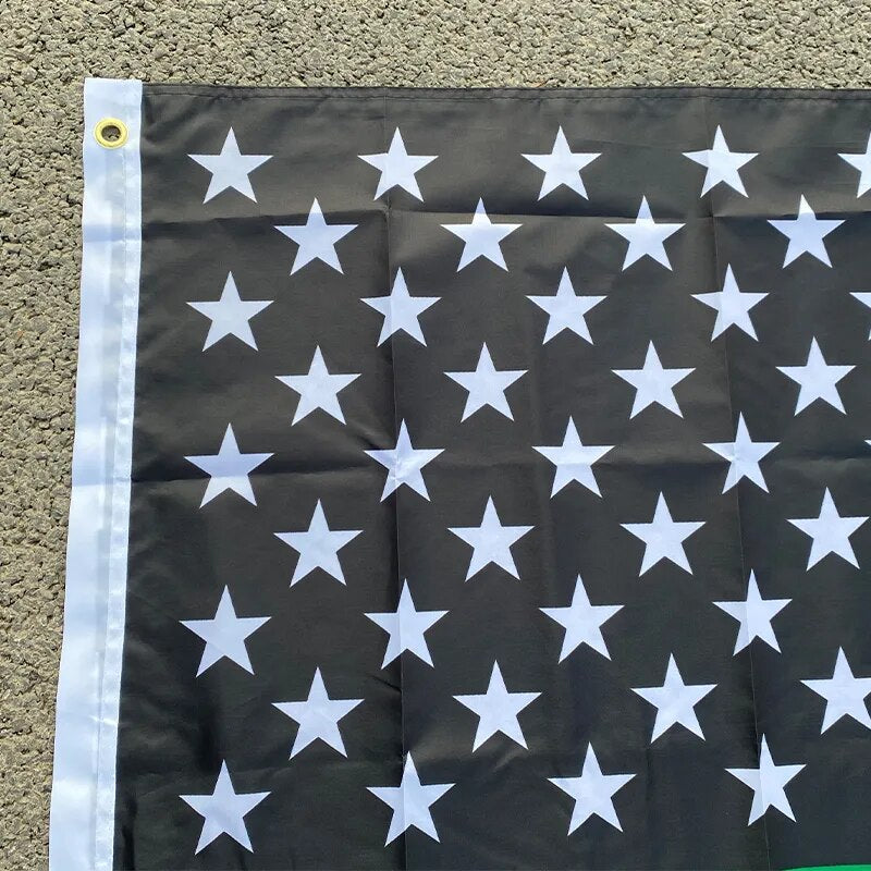 Green Line USA Police Flags,  Thin Blue Line USA Flag Black, With Grommets