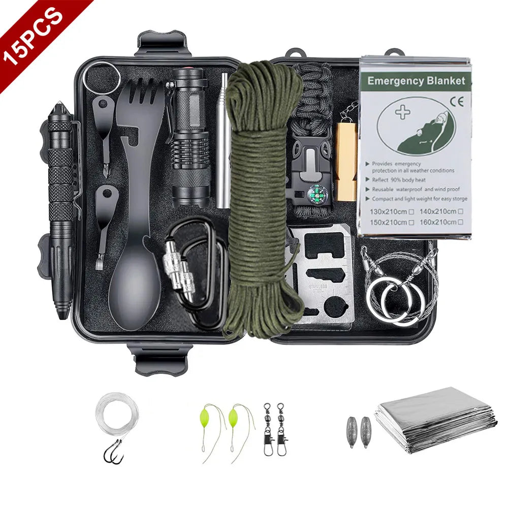 15 IN 1 Emergency Survival Kit Multifunction Tactical Defense Equipment